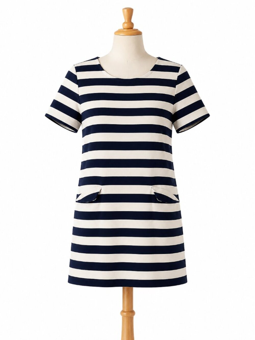 Draper James Women's Dress Size 6 Navy White Striped Shift Dress Front Pockets N